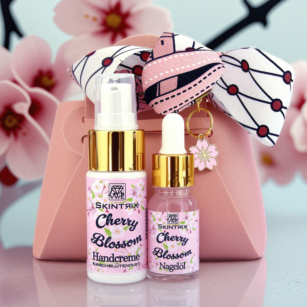 Cherry Blossom Pflegeset von Skintrix – Mit Nagelöl, Handcreme und Geschenktasche