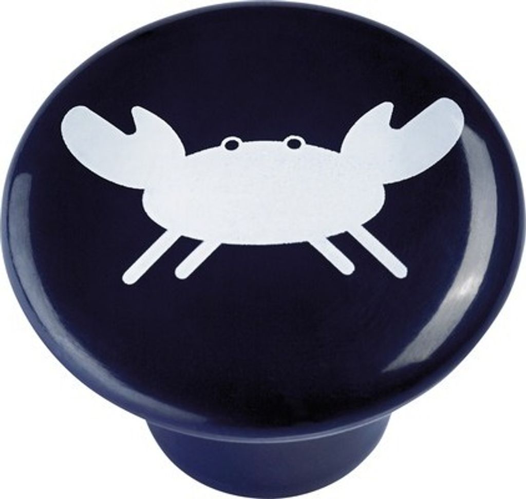 Möbelknopf Kunststoff blau 32 mm Krebs weiß, 1 Stück