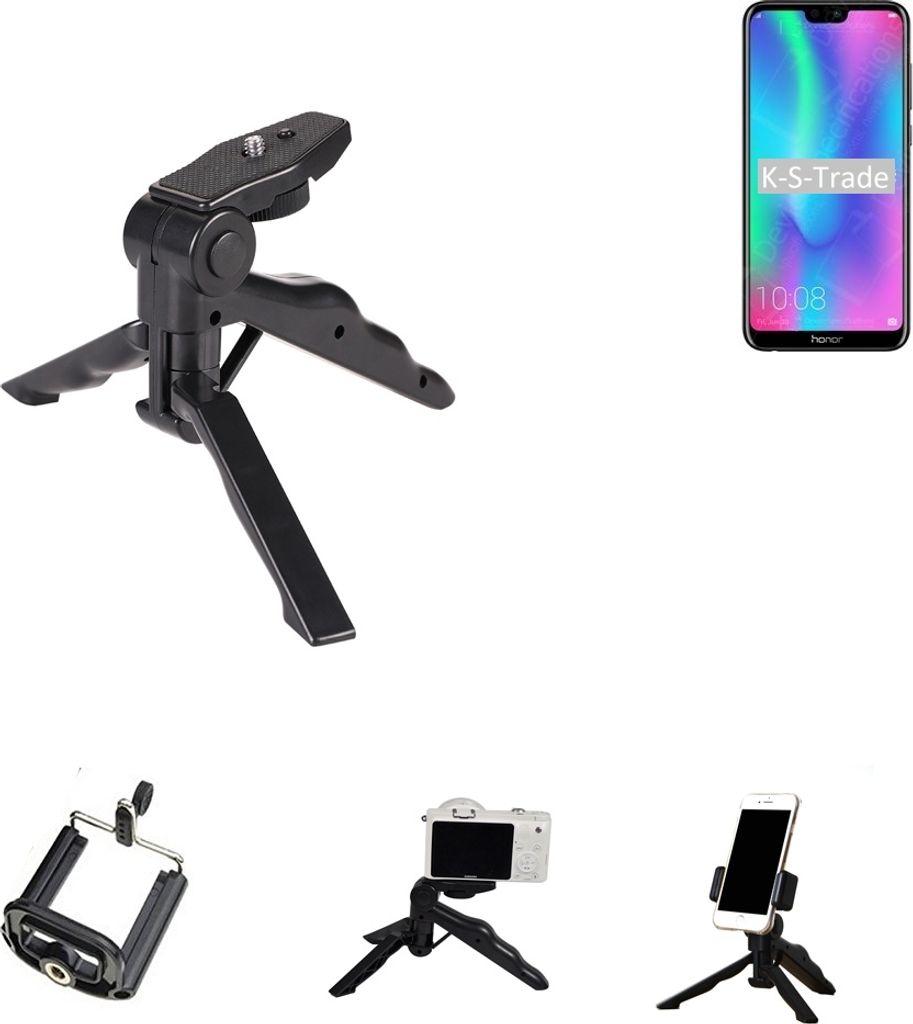 K-S-Trade Stativ Tisch-Ständer Dreibein Handy-Stativ Ständer kompatibel mit Huawei Honor 9N Mini-Stativ Smartphone Tripod Handy-Stativ aus Plastik