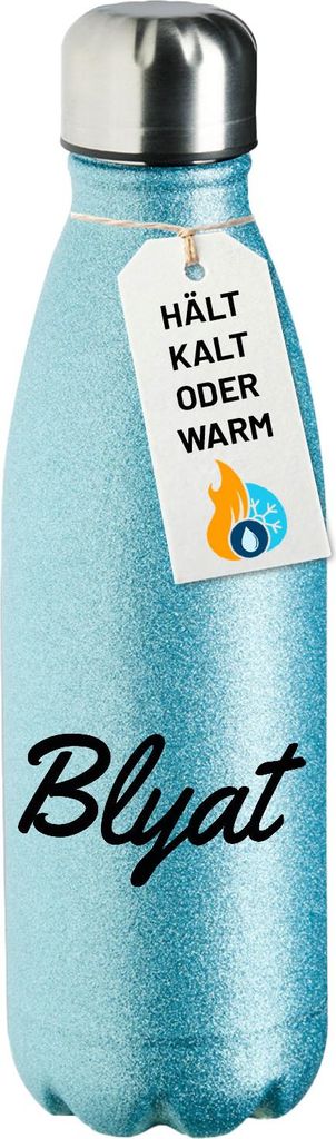 Huuraa Trinkflasche Blyat russisch Schriftzug 500ml Blue Edelstahl Wasserflasche Trinkflasche Geschenkidee