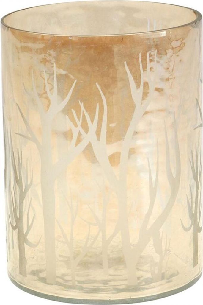 Windlicht Glas Teelicht Deko Bäume Herbst Braun Ø9,5cm H13,5cm