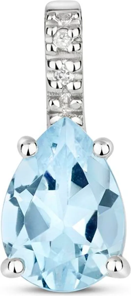 Collier Pendentif Femme en Or Blanc serti d'Aquamarine et de Diamant