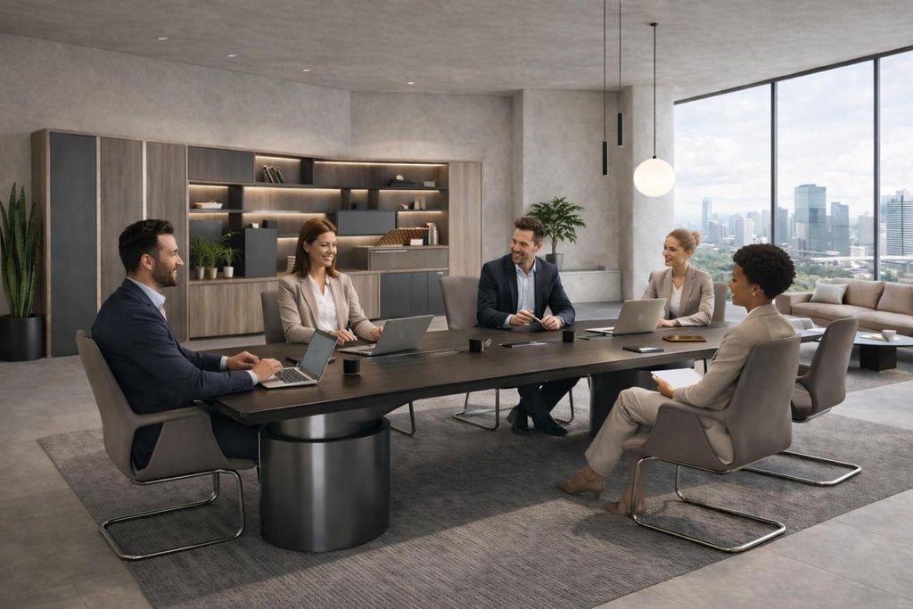 Großer Konferenztisch aus Holz mit eleganter Metallstruktur Hochwertige Möbel