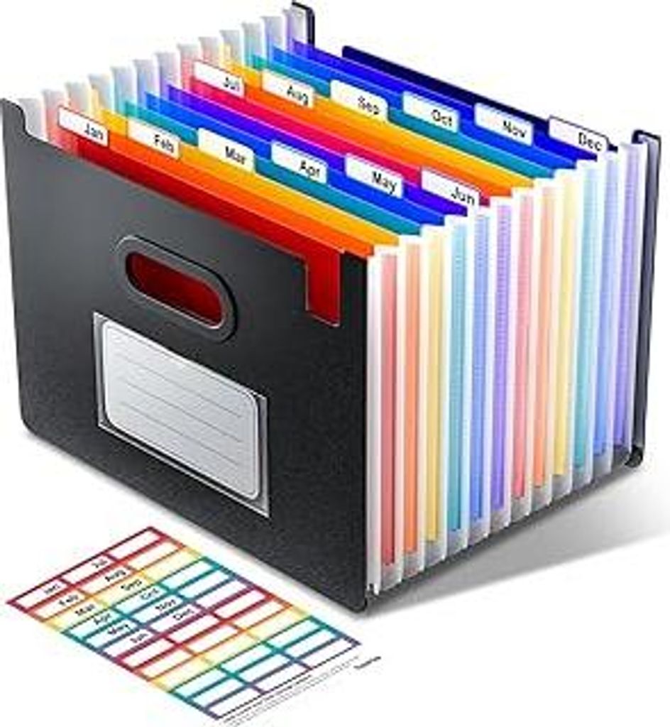 ThinkTex Dokumentenmappe A4, 12 Fächern Sortiermappe Fächermappe Datei Organizer, Aufrecht und oben offen, ordner a4, Akkordeon Ordner Tragbar So...