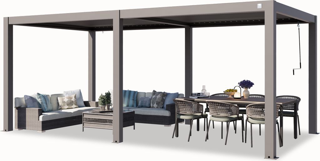 PRIMEYARD Pergola 3x6 m Aluminium Pfosten mit Lamellendach aus Aluminium graue Terrassenüberdachung