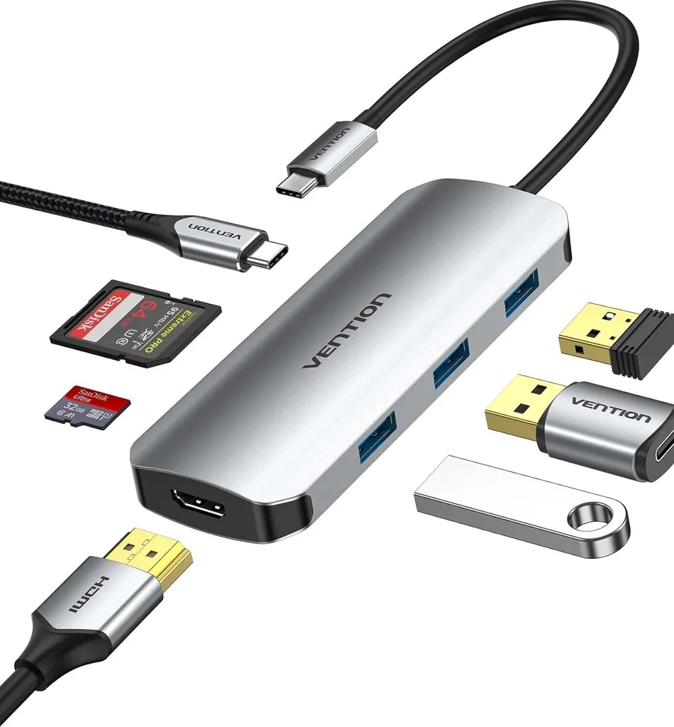 Hub USB-C Multidiffusion avec HDMI et Lecteur de Carte SD en Aluminium
