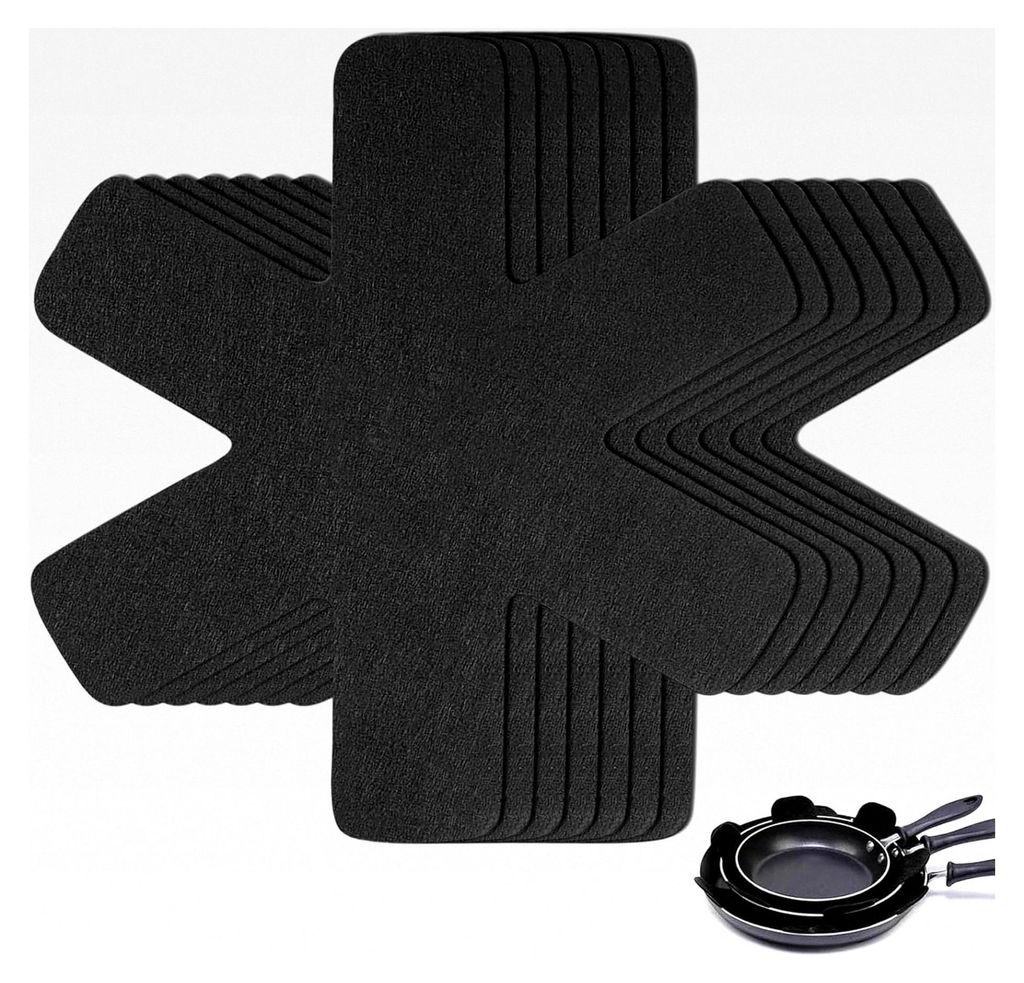 Pfannenschoner Filz 10er Set, Pfannenschutz 38 cm, Stapelschutz für Töpfe, Küchengeräte, Schwarz