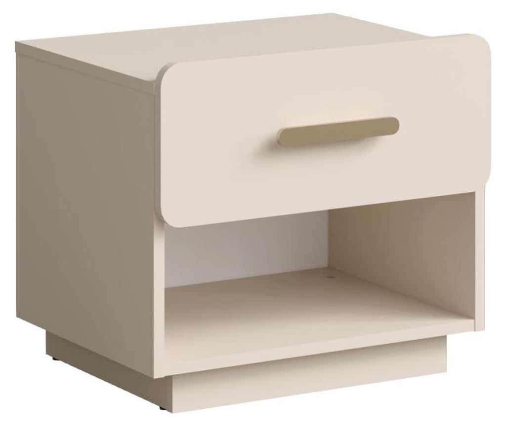 Set von 2 Nachttischen AMALIE – 2 Schubladen – Farbe Beige – Goldene Griffe – Rundes Design