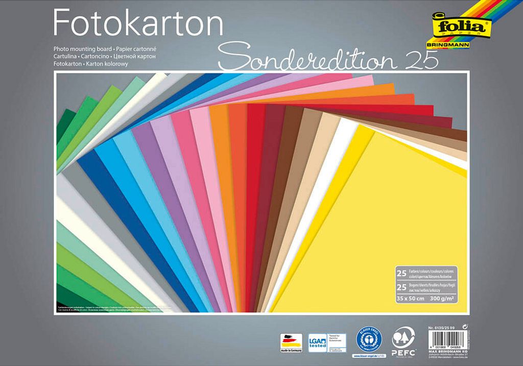 folia Fotokarton (B)350 x (H)500 mm 300 g/qm sortiert durchgefärbt 25 Batt