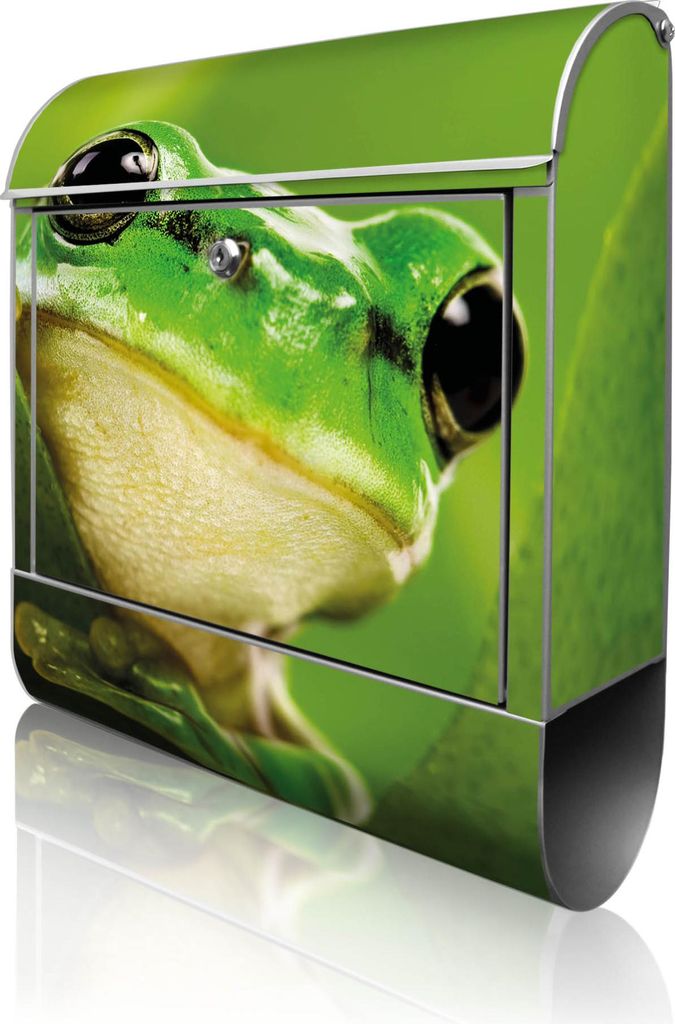 banjado Design Briefkasten Stahl silber mit Zeitungsfach pulverbeschichtet "Frosch" 38x46x12,5cm & 2 Schlüssel - Postkasten A4 Einwurf inkl. Monta...