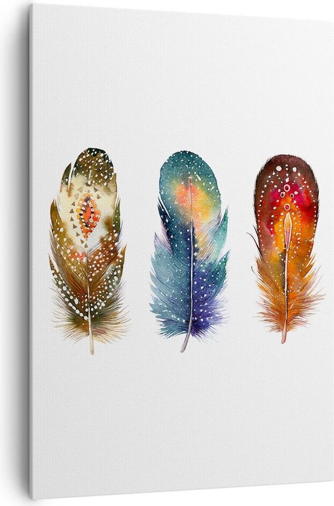 Bild auf Leinwand - Leinwandbild - Einteilig - Feder Vogel Farbe - 70x100cm - Wand Bild - Wanddeko - Wandbilder - Leinwanddruck - Wanddekoration - ...