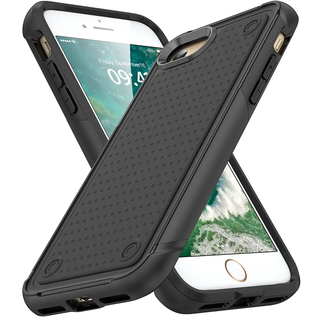 Custodia per iPhone 8 / 7 /iPhone SE 2020 / SE 2022, qualità militare, custodia ibrida antiurto 2in1 in PC rigido e TPU morbido nero