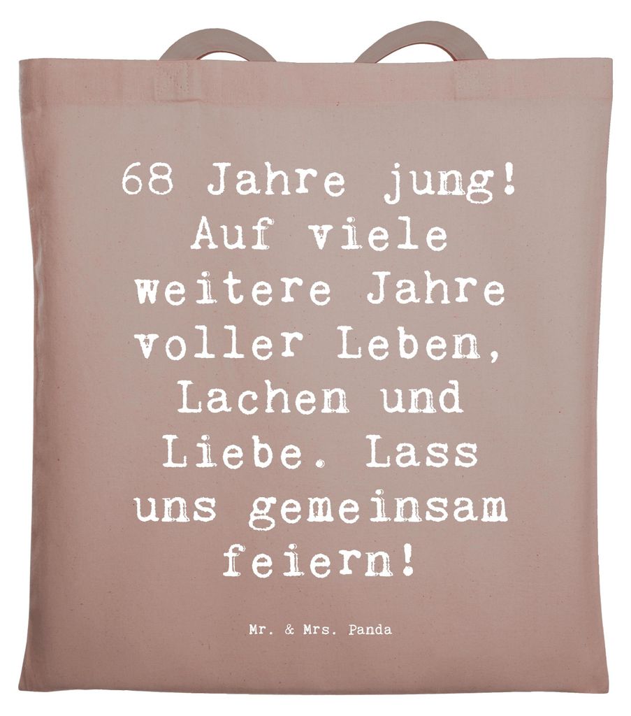 Mr. & Mrs. Panda Tote Bag Spruch 68. Geburtstag Freude - Braun Pastell - Geschenk, Laptoptasche, Feier, Alter, Schultasche, Liebe, gemeinschaftlich...