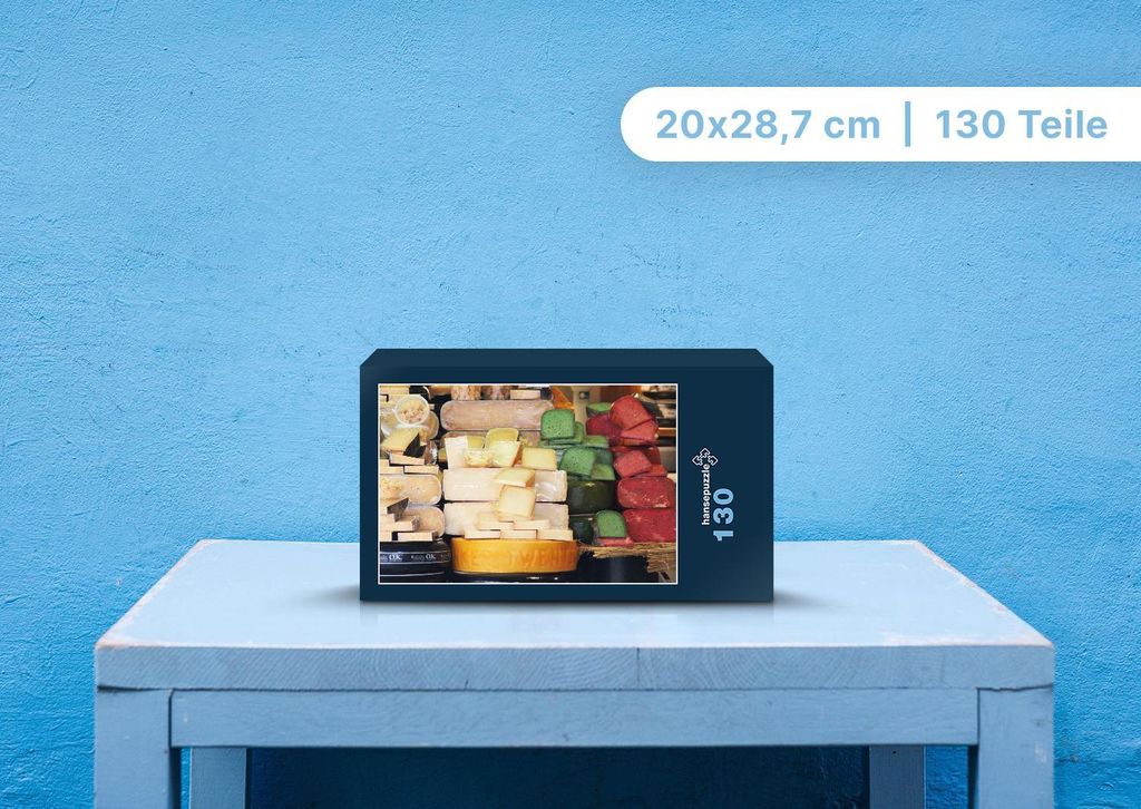 hansepuzzle 104522 - Käse Puzzle, 130 Teile, Ernährung, 28,7 x 20,0cm mit hochwertiger Aufbewahrung, Kartonbox und wiederverschließbarem Beutel