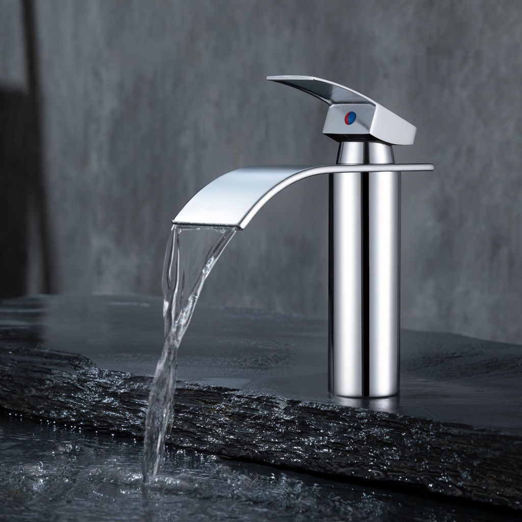 HOMELIVE Wasserfall Badezimmer Wasserhahn Einhebelmischer Waschtischarmatur verchromt Waschtisch Wasserhähne Duscharmaturen 304 Edelstahl Chorm