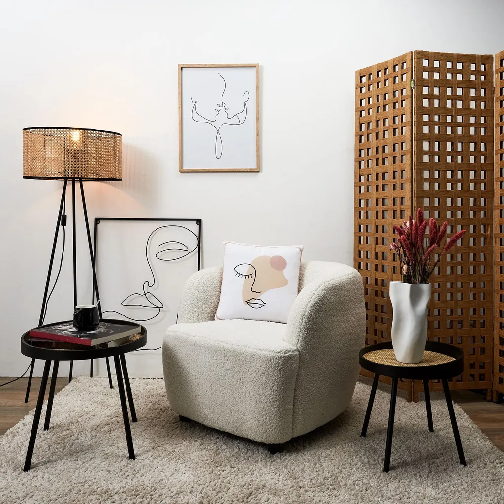 Fauteuil Kim Bouclette - Fauteuil Design Confortable en Tissu Bouclé Blanc