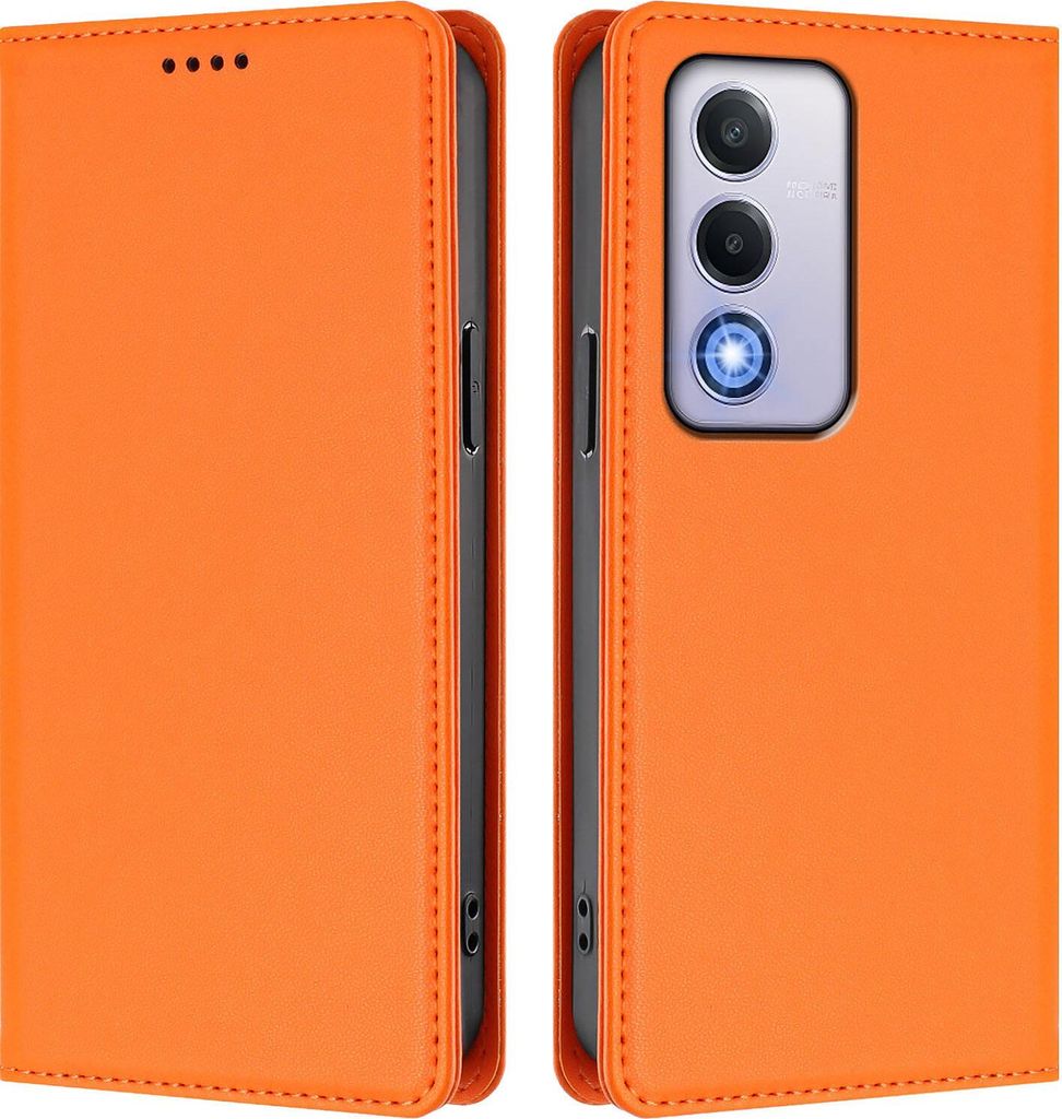 Handyhülle für Oppo A80 5G, Kunstleder Klapphülle Stoßfeste Magnetische Hülle mit Ständer Orange
