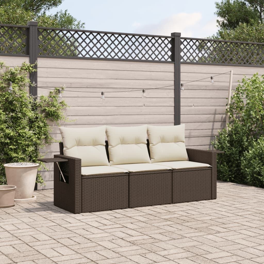Design 3-tlg. Garten-Sofagarnitur mit Kissen Braun Poly Rattan, Gartenmöbel-Sets 2024 Neu