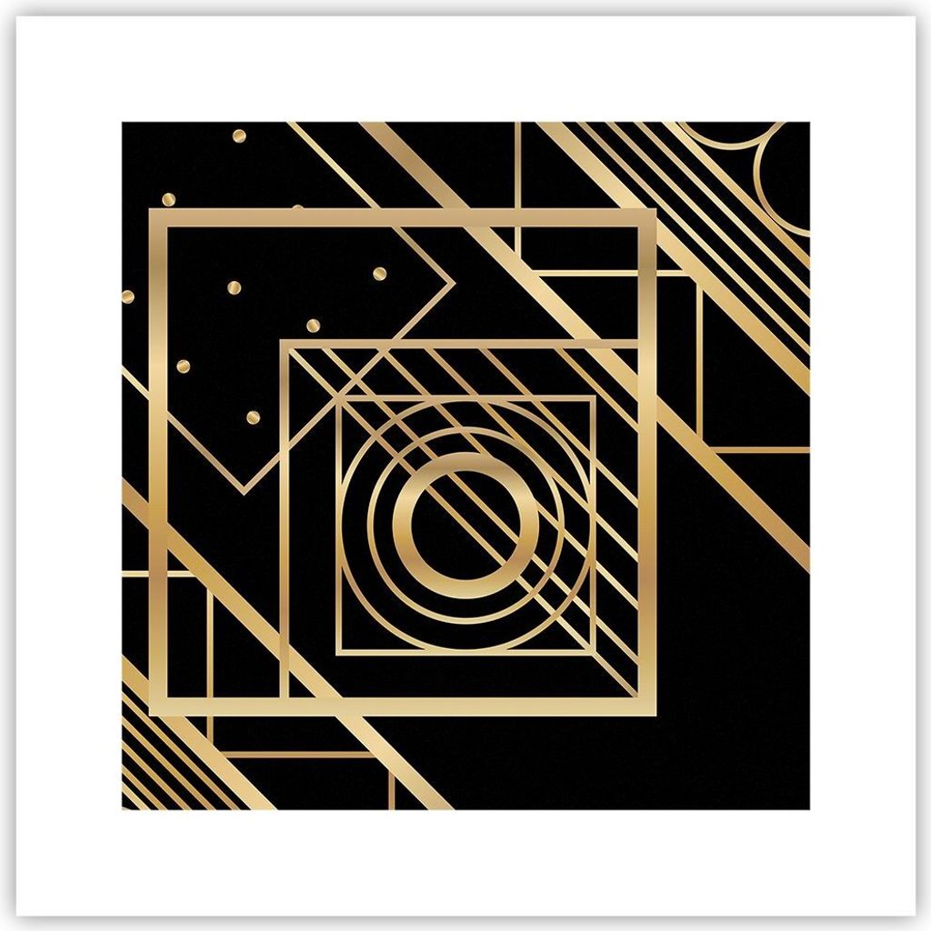 Poster - Poster ohne Rahmen - Abstraktion Quadrat Gold - 30x30 cm - Wand Bild - Wanddeko - Wandbilder - Kunstposter - Wandposter - Bilder - Kunstdr...
