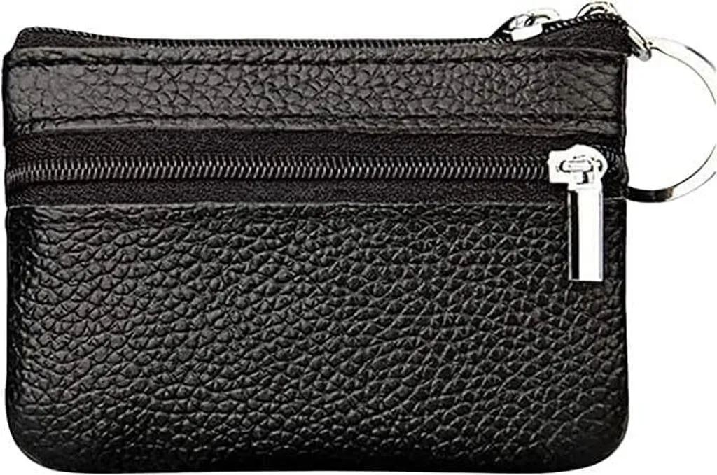 Mini portamonete in vera pelle da donna, portachiavi nero, piccolo portamonete da uomo, portachiavi con portachiavi in pelle di alta qualità