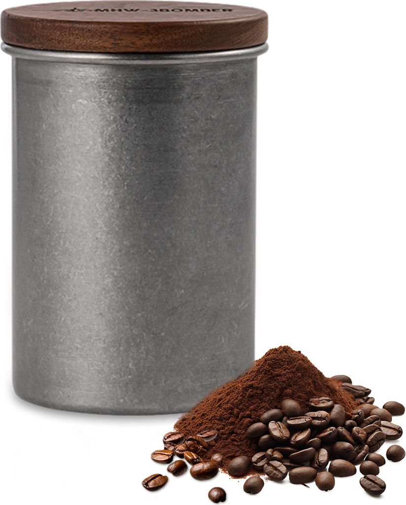 Luftdichter Kaffeebehaelter, 500 ml, Lebensmittelbehaelter aus Edelstahl, Silikon-Verschlussdeckel aus Massivholz, Aufbewahrungsbehaelter fuer Kaff...