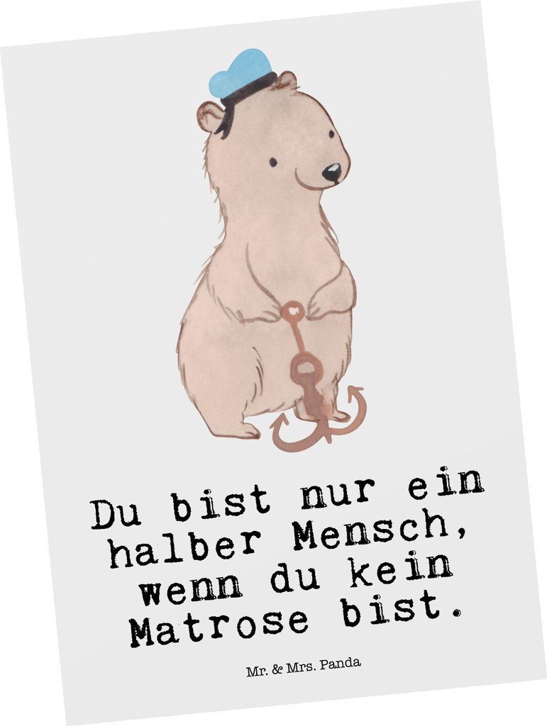 Mr. & Mrs. Panda Postkarte Matrose Herz - Weiß - Geschenk, Seemann, Lustig, Postkarten, Spruch, Witzig, Ansichtskarte, Fotokarte, Grußkarte, Seel...