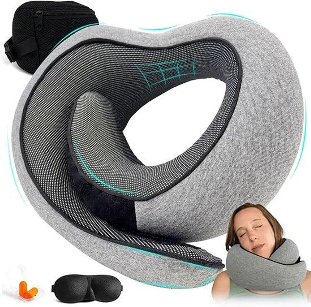 Kit oreiller de voyage en mousse à mémoire de forme ergonomique gris