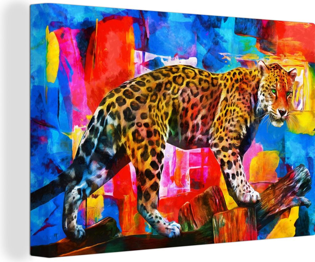 OneMillionCanvasses - Leinwandbilder - 140x90 cm, Malerei - Panther - Ölfarbe - Farben - Tiere, Wandbilder Kunstdruck Wanddekoration - Foto auf ...