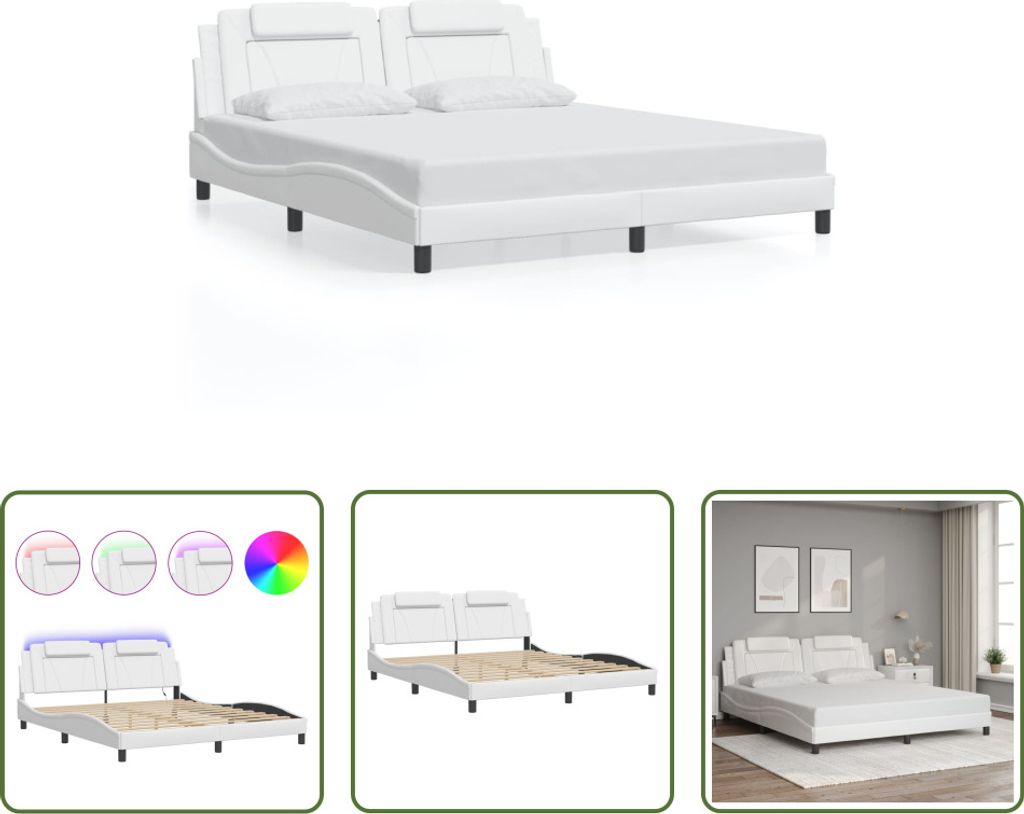 The Living Store Bettgestell mit LED Schwarz und Weiß 180x200 cm Kunstleder