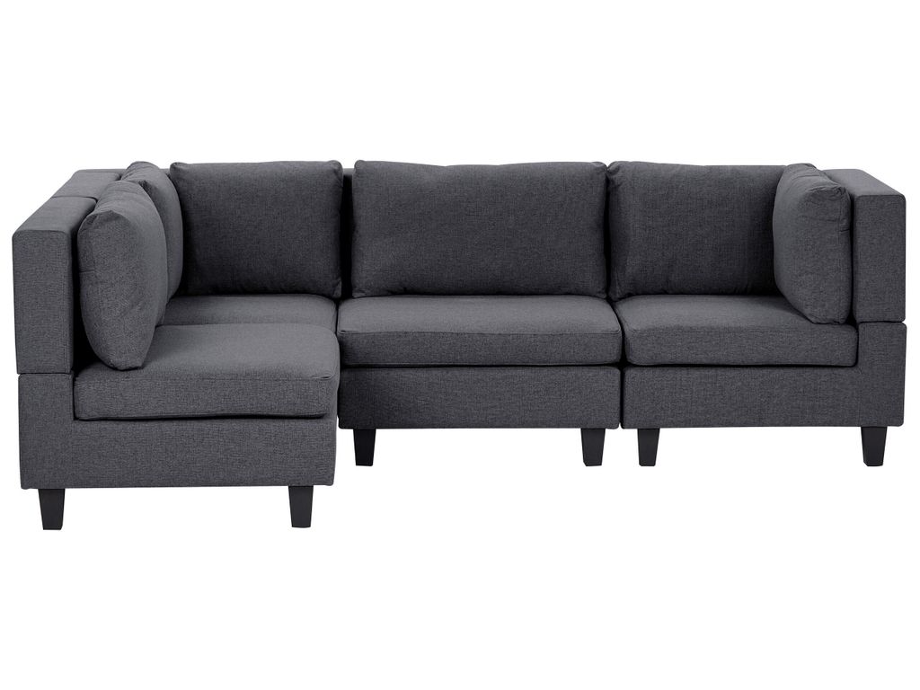 BELIANI 4-Sitzer Ecksofa Rechtsseitig Dunkelgrau Stoffbezug mit Kissen Schwarze Beine Modular Modern Modulsofa Wohnlandschaft Wohnzimmer Wohnecke