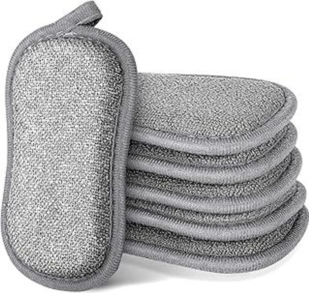 Set 6 Spugne Cucina Grandi 15x9x2 cm - Spugna Piatti Lavabile Grigia