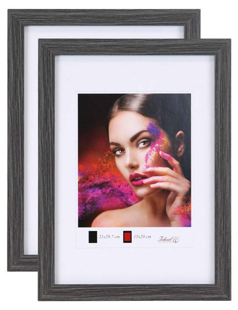 2er 3er 5er Set Holz Bilderrahmen Lifestyle Plexi Foto Rahmen Collage Wanddeko Poster HR-25 - Farbe: 2er Pack Grau | Format: 40x50