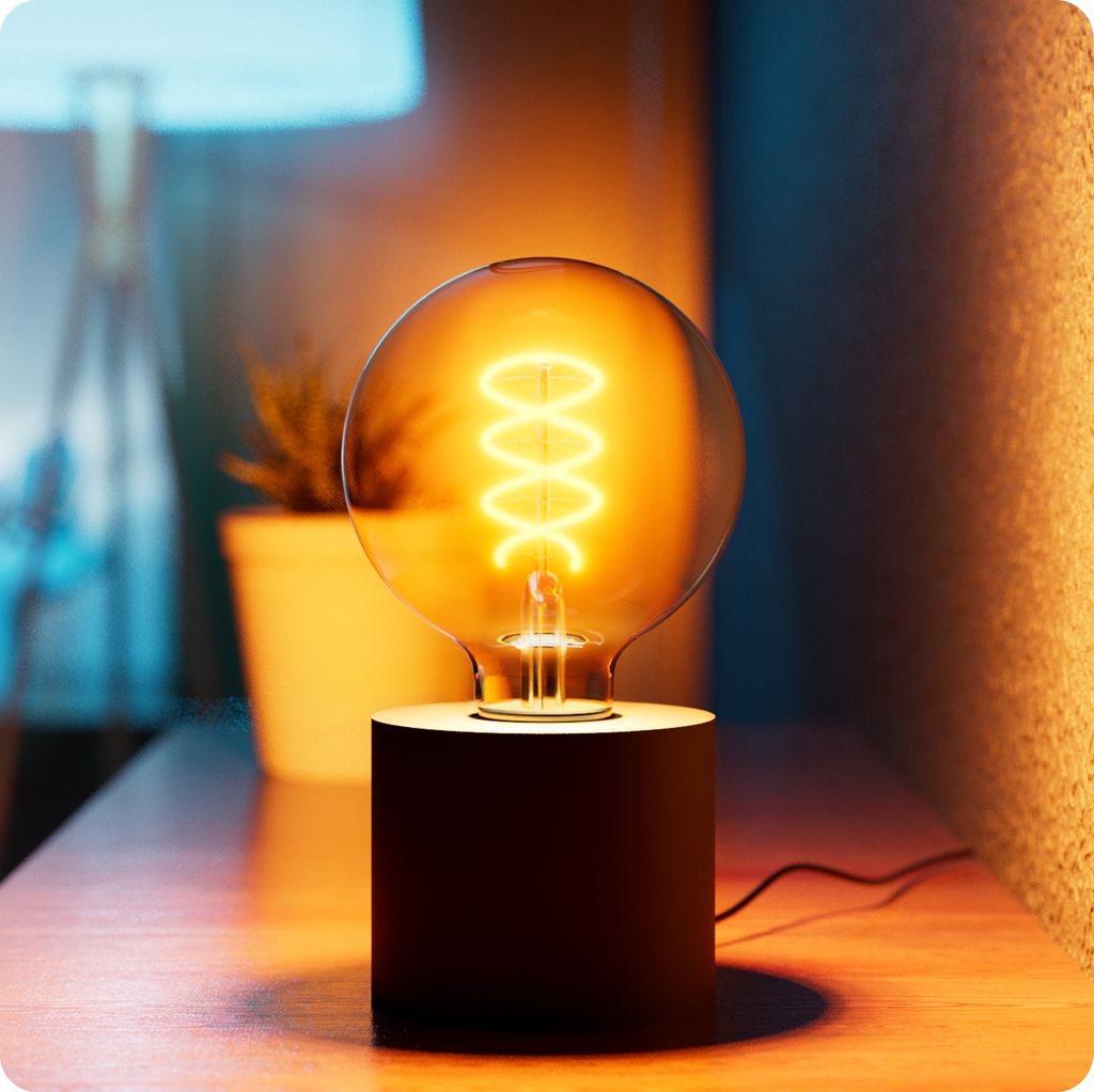 SSC-LUXon NAMBI kleine Tischlampe LED mit Kabel inkl. Vintage Retro E27 Filament Globe Birne - Nachttischlampe LED rund schwarz