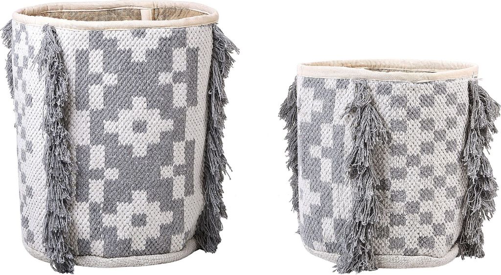 BELIANI Set aus 2 Aufbewahrungsbehältern aus Baumwolle in Weiß und Grau 40/45 cm Höhe Körbe Zubehör Dekoration Boho