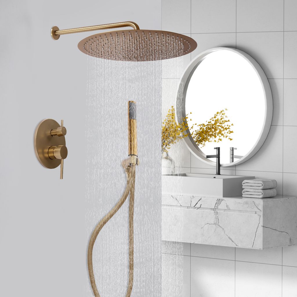 40cm Unterputz Duschsystem mit Intelligenter Thermostat Regendusche 0-75°C Dusch Set Handbrause Kopfbrause (gold)