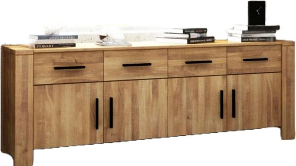 Kommode Lubic aus Wildeiche massiv 200x45x70 mit 4 Türen 4 Schubladen Holzbeinen