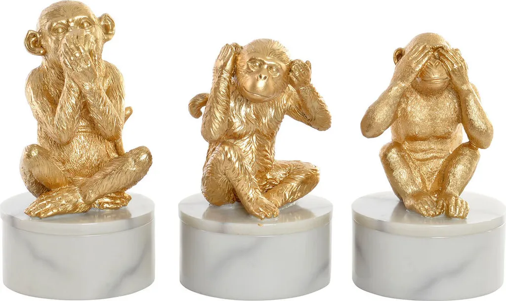 Lot 3 Figurines Singe Blanc et Or en Résine 18,5 cm Style Jungle Chic
