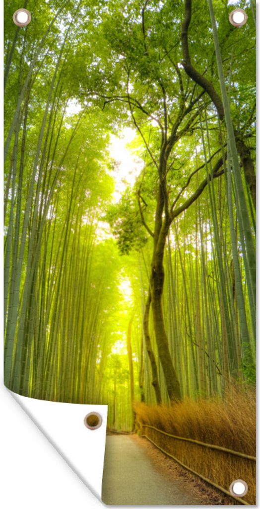 MuchoWow 40x80 cm Outdoor-Poster Gartendeko Sichtschutz Garten Poster für den Garten Pfad im Arashiyama-Bambuswald in Japan