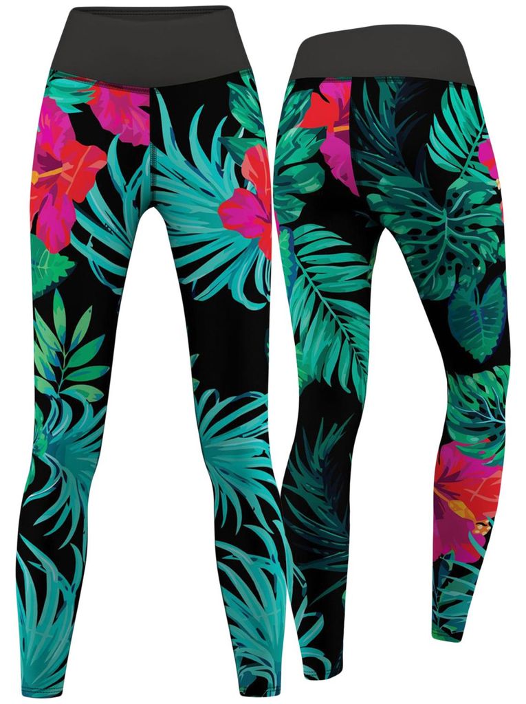 Blumen & Blätter Leggings sehr dehnbar Fitness Sport Yoga Gymnastik Training Tanzen Freizeit, Größe:M