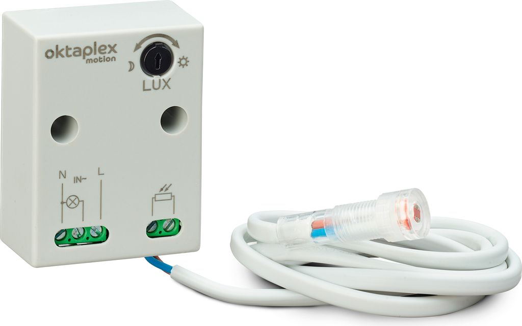 Oktaplex Einbau Dämmerungsschalter außen IP65 230V mit externen Sensor wetterfest (verlängerbar bis 100m)