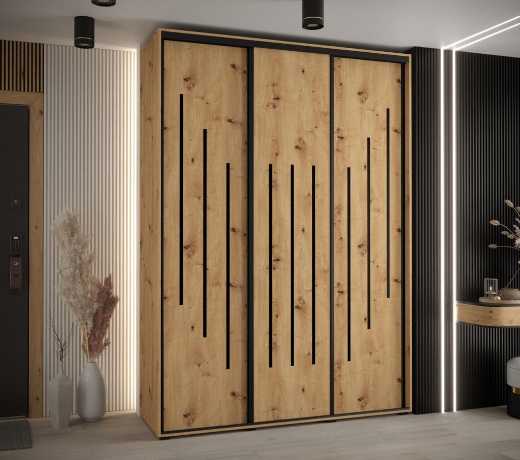 Kleiderschrank ASIRI 8 - 170/60 cm, Artisan-Eiche / Schwarz
