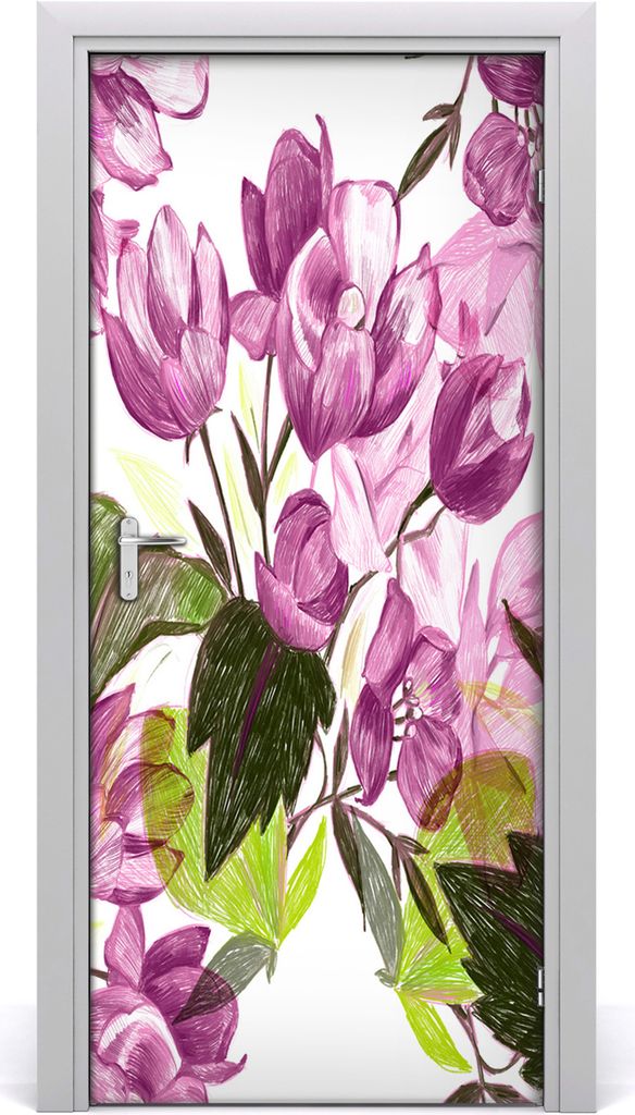 Tulup Türaufkleber 95x205 cm Dekorative Aufkleber Selbstklebend Wasserdichte Tapete Abnehmbar Schlafzimmer Wohnzimmer Wohnkultur - rote Blumen