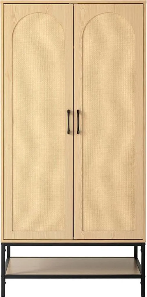 Armoire de rangement Nagato avec portes en cannage et décor bois noir