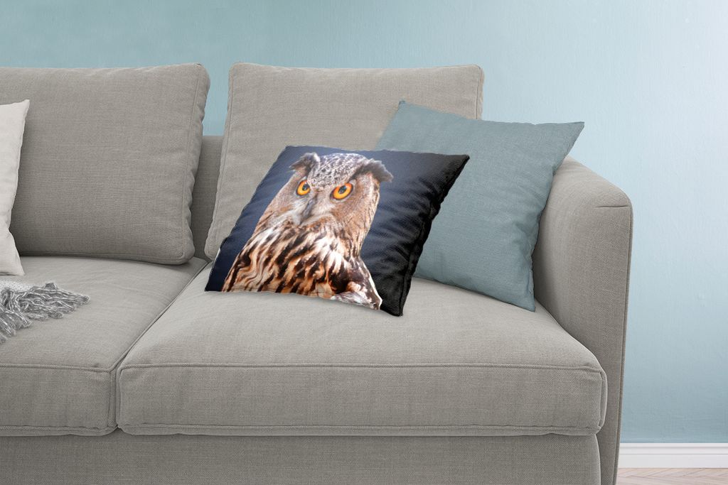 MuchoWow Zierkissen Sofakissen Wohnzimmer Dekokissen 60x40 cm Eine Nahaufnahme einer braunen Eule - Kopfkissen - Polster mit Foto