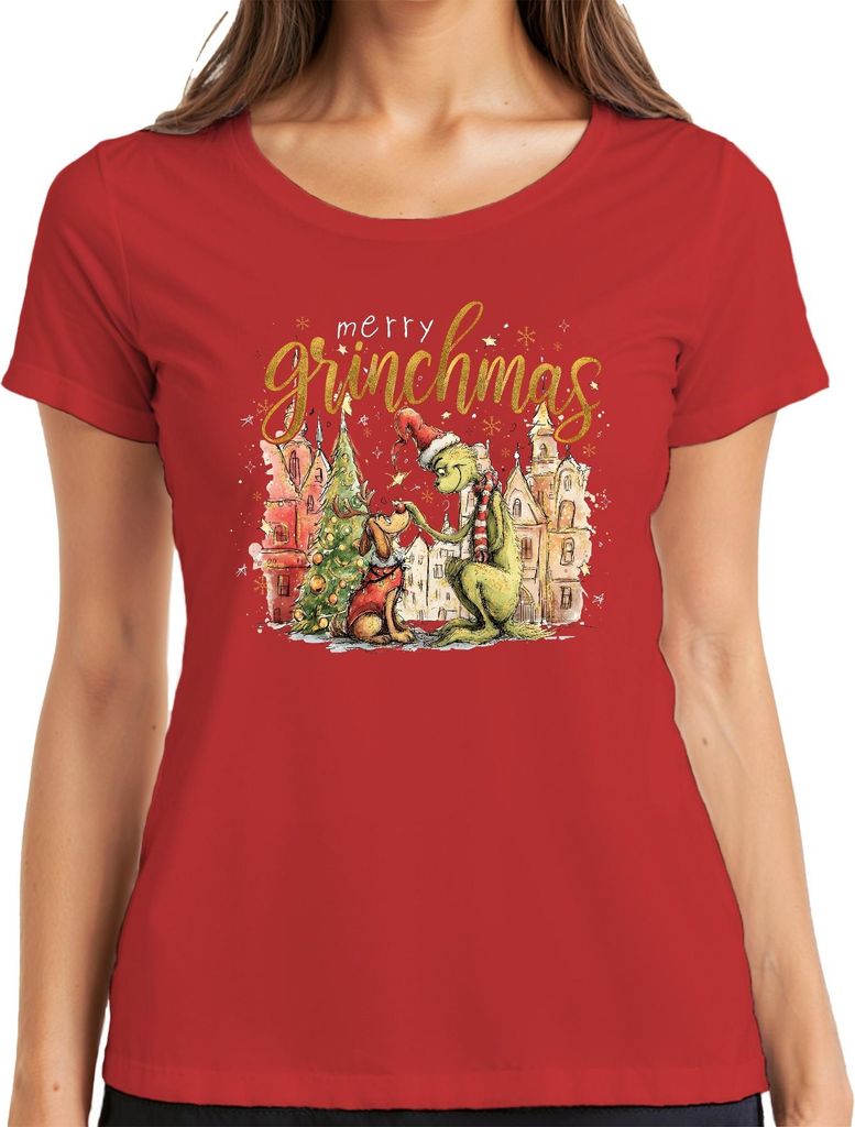 merry grinchmas Weihnachten Grinch Geschenk lustig Max Rentier Damen T-Shirt, Rot, 3XL