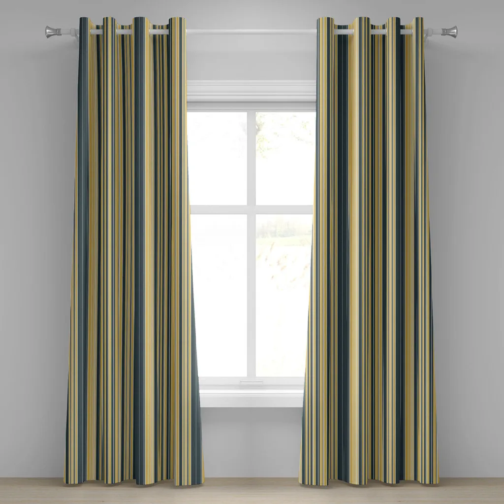 Rideau de salon pour grandes fenêtres, style rétro bleu et gris 280cm