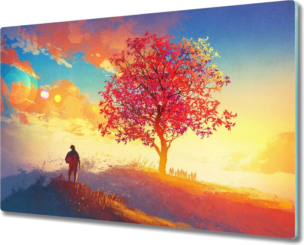 Coloray Hackbrett Herdabdeckplatte 80x52 cm Küchenbrett Kochplattenabdeckung Schneidebrett - Tree Hill Sonnenuntergang