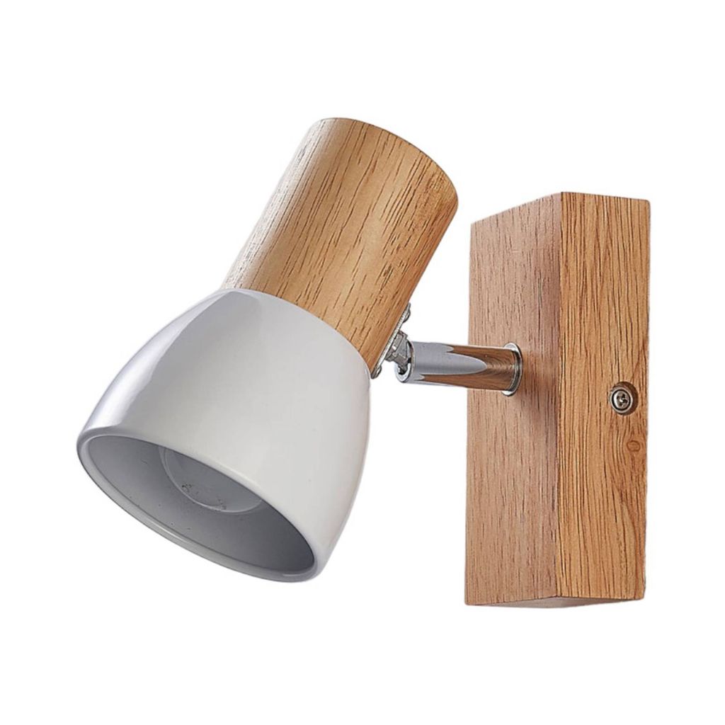 Lindby Wandspot Thorin, 14 cm hoch, weiß, Holz, E14