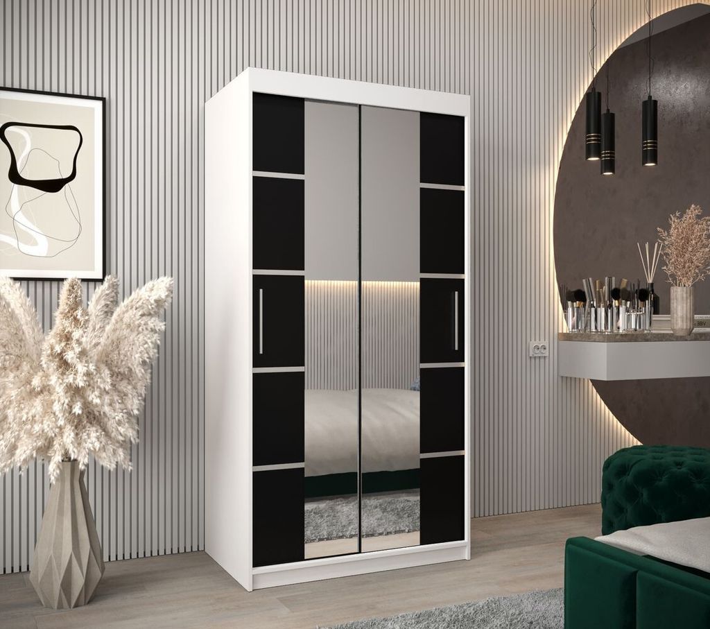 Schrank mit Spiegeln VIVIEN – Breite 100 cm, Weiß/Schwarz