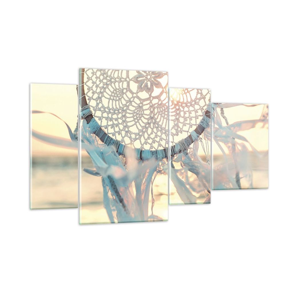 Bilder auf glas - 4 Teile - Boho Ornament Anhänger - 120x70cm - Glasbilder - Wandbilder - Bilder - zum Aufhängen bereit - Wanddekoration aus Glas...